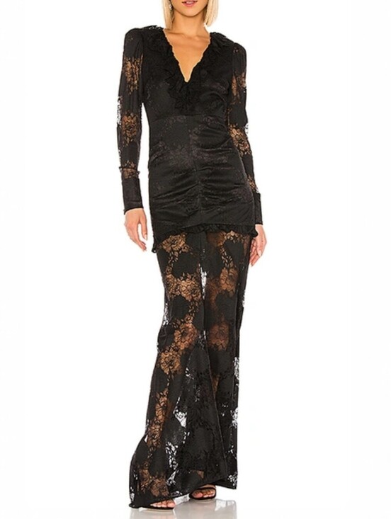 Alexis Dresses & Skirts - Alexis Lucasta Black Lace Maxi Dress S Ruched Sheer Gothic Victorian Romance